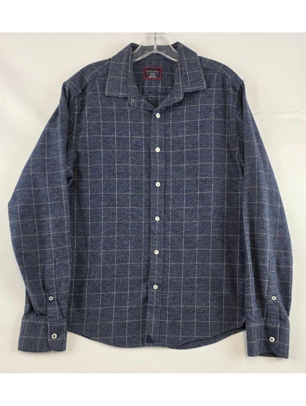UNTUCKit Men's Medium Slim Fit Blue Plaid Button-Down Shirt 100% Cotton